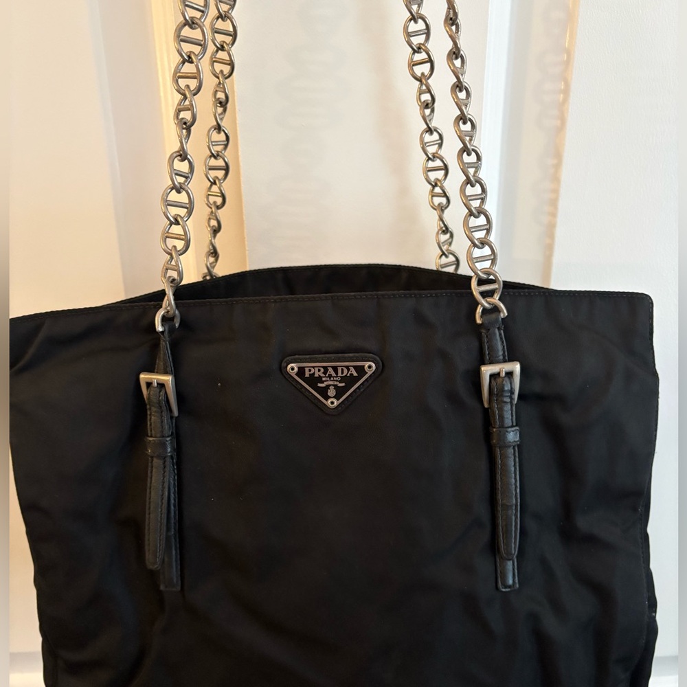 Prada Y2K Black Nylon Chain Strap Tote Bag - Picture 2 of 10